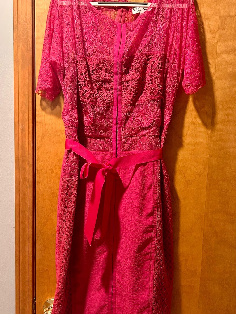 Byron Lars Hot Pink Lace Belted Midi Dress